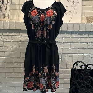 Kohl's Black Floral Tie-Waist Dress